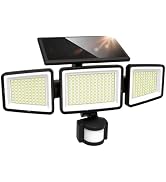 UME Solar Outdoor Lights 302 LED 3000LM, IP65 Waterproof Motion Sensor Outdoor Lights, 3 Heads So...