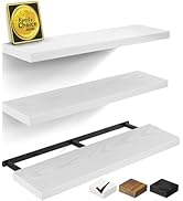 BAYKA White Floating Shelves for Wall, 36 inches Wall Mounted Rustic Wood Shelves for Bathroom, B...