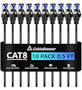 CableGeeker Patch Cables Cat8 0.5ft 10 Pack Slim, Cat8 Ethernet Patch Cable 40G 2000MHz Support, ...