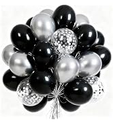 PartyWoo Black and Silver Balloons 66pcs 12 Inch Matte Black Metallic Chrome Silver Confetti Ball...