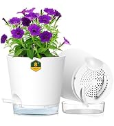 Meowell 8 inch Self Watering Pots for Indoor Outdoor Plants, 2 Pack Flower Plant Pots with Draina...