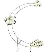 7ft White Metal Crescent Moon Wedding Arch Stand, Curved Flower Balloon Frame Metal Garden Arbor ...