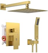 SR SUN RISE Shower Faucets Sets Complete Brushed Gold Square Rain Shower Head with Handheld Spray...