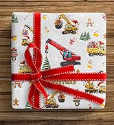 ZINTBIAL Construction Truck Christmas Wrapping Paper - Xmas Gift Wrap with Excavators, Santa,Tree...