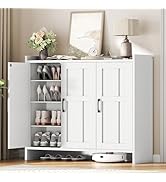 HOOBRO Shoe Cabinet Storage for Entryway, Wooden Shoe Organizer Cabinet with 3 Doors, 42.1" Frees...