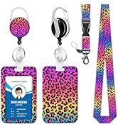 Leopard Print Badge Holder Lanyard ID Card Holders Detachable Name Tag Clips Cute Funny Nurse Tea...