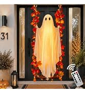 AYGXU Halloween Decorations Outdoor Indoor-5.3ft Hanging Ghost Decor with a Maple Leaf 6.6ft Swin...