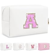 Small Initial Patch Makeup Bag Personalized Gifts Make Up Bag,White Cute PU Leather Glitter Lette...