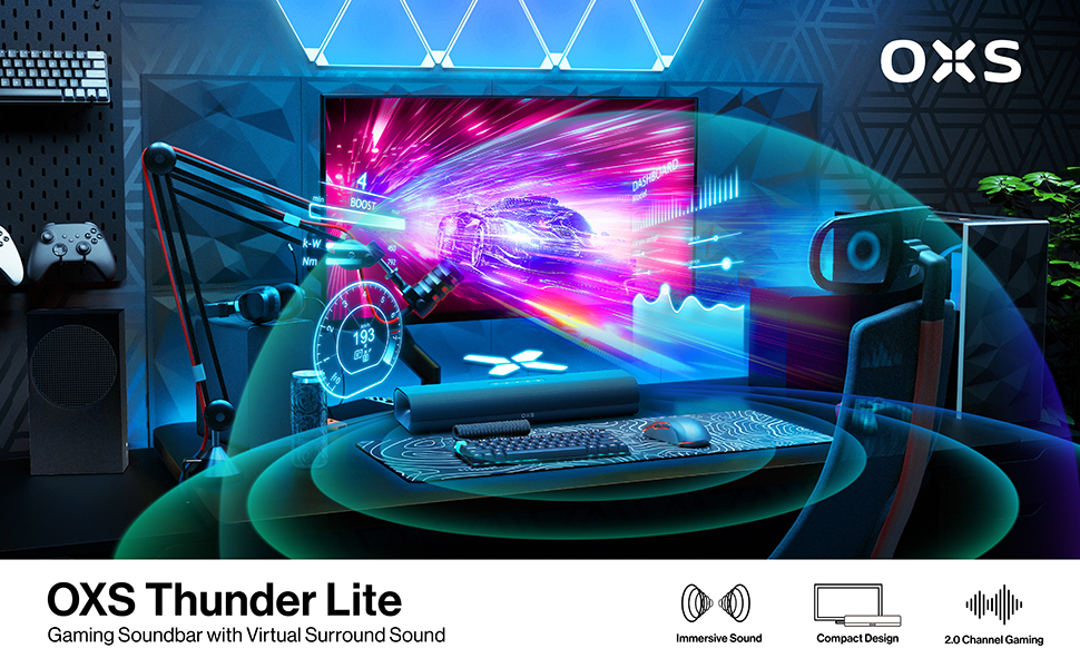 Gaming Soundbar with Virtual Surround Sound,Immersive Sound,Compact Design,2.0 Channel Gaming