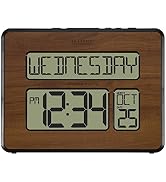 La Crosse Technology 513-1419-WA-INT Atomic Large Full Digital Calendar Clock, Walnut, 9.84