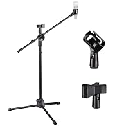 AW Adjustable Height Tripod Boom Microphone Stand Floor Dual Mic Clip | Holder 90-degree Rotating...