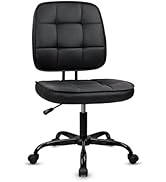 CLATINA Armless Home Office Chair with Lumbar Support and Wheels, Small PU Leather Ergonomic Low ...