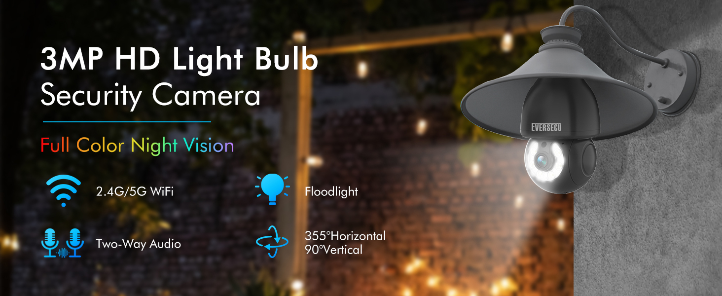 2K Light Bulb Wireless Security Camera 5Ghz WiFi Outdoor Indoor RTSP Stream Work with Alexa Onvif