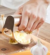Garlic Press Rocker, Portable Manual Stainless Steel Garlic Press Rocker Crusher Masher with Garl...