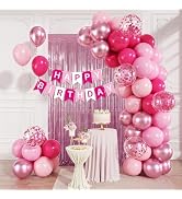 CVPARTYON Pink Balloons 12 Inch Light Hot Metallic Pink Confetti Balloons with Pink Foil Curtain ...