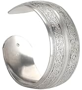 YLiiii 1Pc Silver Tibeten Silver Carved Spiral Flower Connecting Branches Pattern Wide Band Open ...