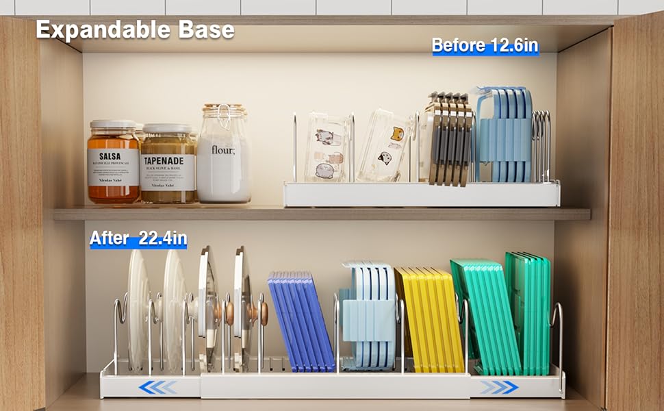Expandable pot and pan lid storage rack