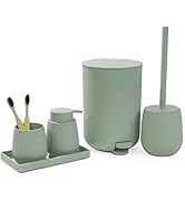 GAHEFY Sage Green Bathroom Accessories Set with Small Trash Can 3 Liter/0.8 Gallon,Toothbrush Hol...