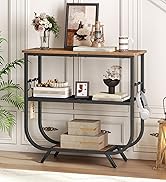 HOOBRO 3 Tier Console Table, 31.5" Narrow Entryway Table with Storage Shelves, Sofa Table with S-...
