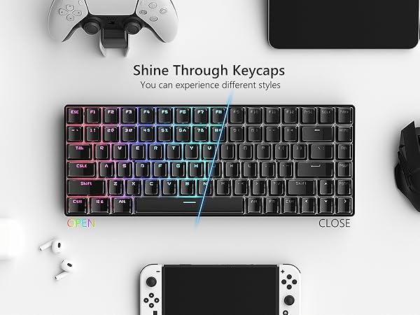 PBT Keycaps, Shine Through Keycaps Black 60 65 75 100 Percent, Crystal Jelly Translucent Key caps
