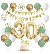 30th Birthday Decorations for Women Men, Happy 30th Birthday Banner with Birthday Cake Topper Num...