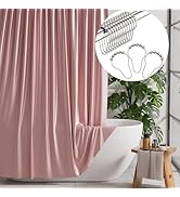 AmazerBath Pink Shower Curtain with Hooks, Fabric Shower Curtain Set for Bathroom, Luxury Silk El...