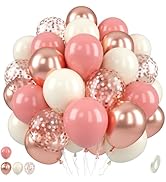 Paready Dusty Pink Balloons, 50 Pcs Retro Blush Pink White Balloons, 12 Inch Metallic Confetti Ro...