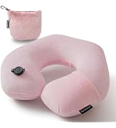 Keemall Inflatable Neck Pillow, Premium Pink U-Shaped Travel Pillow with Soft Washable Cover, Com...
