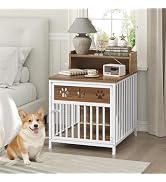 YATINEY Dog Crate Furniture for Small Dogs, Wooden Dog Kennel, Indoor Pet Crate End Table, Two-Ti...