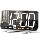 Slim LED Digital Alarm Clock, Mirror Surface for Makeup, with Diming, Large Display, Easy Setting...