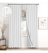 IVAPUPU 2 Pages Pinch Pleated Curtains Blackout 84 inch Long, Heavy Duty Linen Blend Black Out Wh...