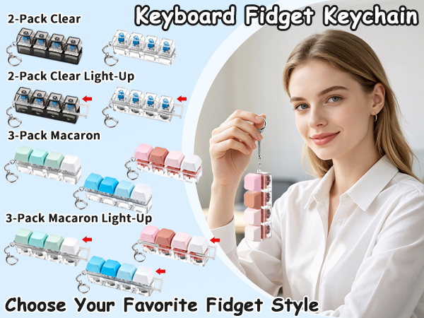Keyboard Fidget Toy, Keychain 4 Key Mechanical Clicker Finger Press Toy