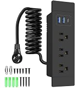 Recessed Furniture Power Strip with One USB-C, Two USB-A, and Three AC Outlets - 6.9FT Power Cord...