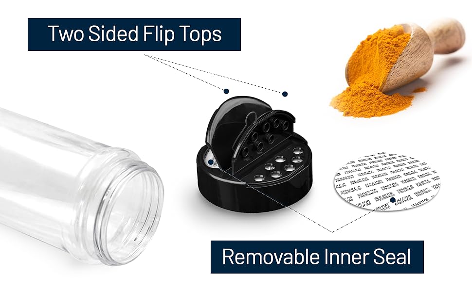 Spice Jar with two sided flip tops lid