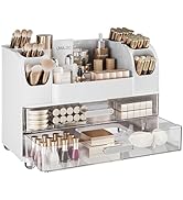Delamu Makeup Organizer Countertop with 6 Brush Holder, Bathroom Countertop Organizer with 2 Larg...