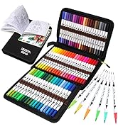 ZSCM Art Duo Tip Brush Markers Set , 60 Colors Fine& Brush Tip Artist Drawing Pens Set with Color...