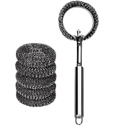 orimetre Long Handle Steel Wool Brush Set – 6 Replacement Heads & 1 Long Handle, Heavy-Duty Scrub...