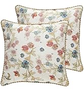 patdrea Designer Pack of 2 Square Throw Pillow Covers,Farmhouse Pink and Yellow Linen with Floral...