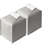 REGELETO 2 Pack Grey Tissue Box Cover, Pu Leather Square Tissue Box Holder with Bottom Belt Moder...