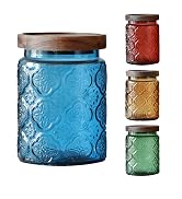 ANSQU Red Glass Storage Jars (Pack of 4) | Vintage | Wooden | Canister | Kitchen Counter, Pantry