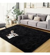 qulint 3x5 Rug for Bedroom, Fluffy Soft Black Rug for Living Room, Fuzzy Plush Small Carpet Shagg...