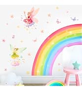 Large Rainbow Wall Decals Fairy Butterflies Flowers Wall Stickers Stars Peel and Stick Wall Art D...