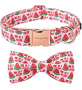 ARING PET Summer Dog Collar-Pink Watermelon Dog Collar with Bow, Adjustable Cotton Bowtie Dog Col...
