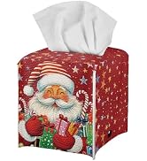 doginthehole Christmas Decorations Tissue Box Cover with Belt Bottom, Cute Santa Claus Square Tis...
