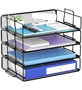 4 Tier Stackable Letter Tray Paper Holder Desk Organizer for Home Office School, Black