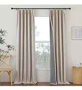 NICETOWN 100% Blackout Oatmeal Curtains 108 inches Long 2 Panels, Pinch Pleated Linen Blend Curta...