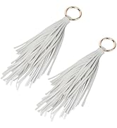 CALFOVERA 2PCS Women PU Leather Tassel Pendant Keychian 2 Colors Circle Car Key Rings Holder Leat...