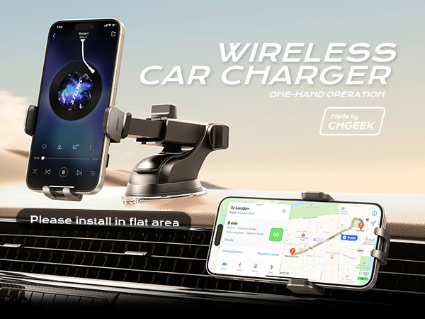 car phone holder with wireless charging function install in car dashboard and car air vent