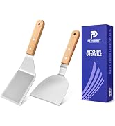 Metal Spatula Set,Fish Griddle Spatulas,Stainless Steel Spatula Turner with Wooden Handle,Small W...