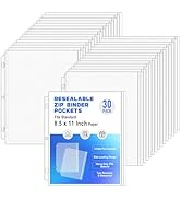 Antner 30 Pack Letter Size Binder Pockets for 3 Ring Binder, Waterproof Resealable Zip Loose Leaf...